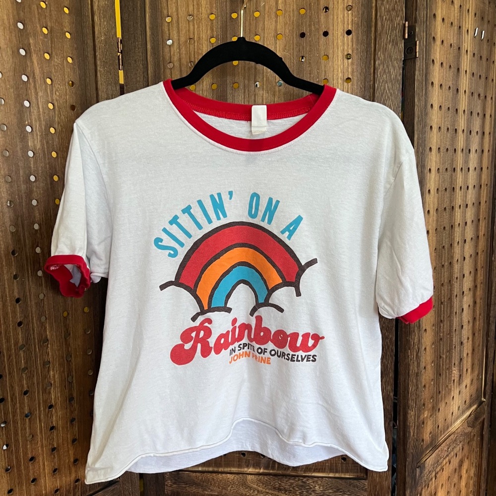 John Prine Sittin' On A Rainbow In Spite of Ourselves Cropped Ringer T Size M